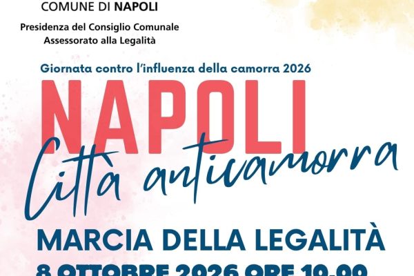 Napoli Città Anticamorra 2026, domani 8 ottobre la marcia della legalità a Scampia: partenza alle 10 da Largo della Cittadinanza Attiva.