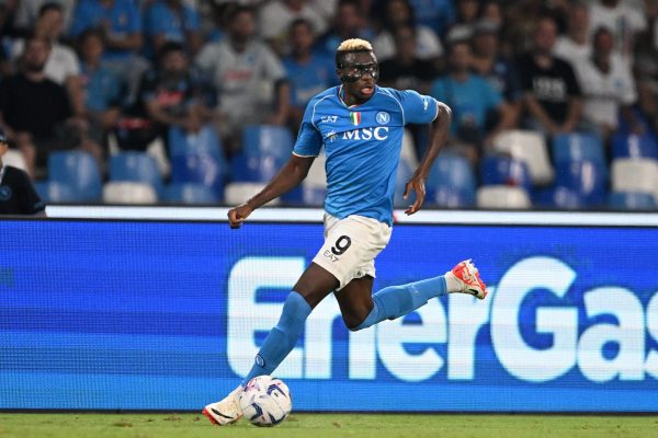 NAPLES, ITALY - AUGUST 27: Victor Osimhen of SSC Napoli during the Serie A TIM match between SSC Napoli and US Sassuolo at Stadio Diego Armando Maradona on August 27, 2023 in Naples, Italy. (Photo by Francesco Pecoraro/Getty Images)