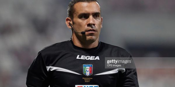 REGGIO NELL'EMILIA, ITALY - SEPTEMBER 17: Marco Piccinini, referee of the match looks on prior to the Serie A match between US Sassuolo and Torino FC at Mapei Stadium - Citta' del Tricolore on September 17, 2021 in Reggio nell'Emilia, Italy. (Photo by Emmanuele Ciancaglini/CPS Images/Getty Images)
