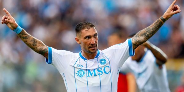 Matteo Politano of SSC Napoli celebrates after scoring first goal during the Pre Season Friendly match between SSC Napoli and CA Osasuna at Teofilo Patini on Aug 5, 2026 in Castel di Sangro, Italy (Photo by Giuseppe Maffia/NurPhoto via Getty Images)