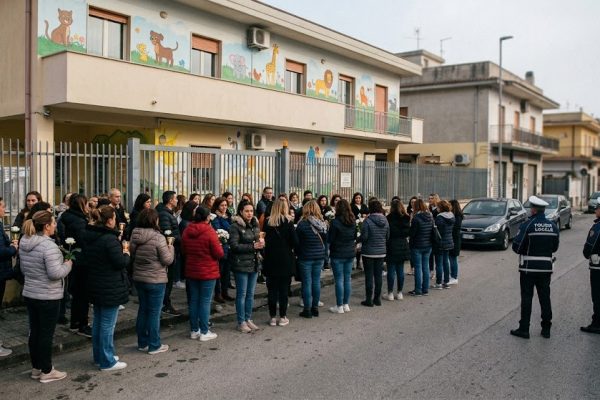 Tensione davanti a un asilo nido di Giugliano: genitori in protesta per presunti maltrattamenti sui bambini. Intervengono i carabinieri.