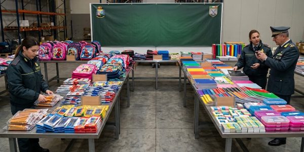 Maxi sequestro nel Napoletano: oltre 1,3 milioni di prodotti per la scuola e articoli casalinghi non conformi. Controlli della Finanza.
